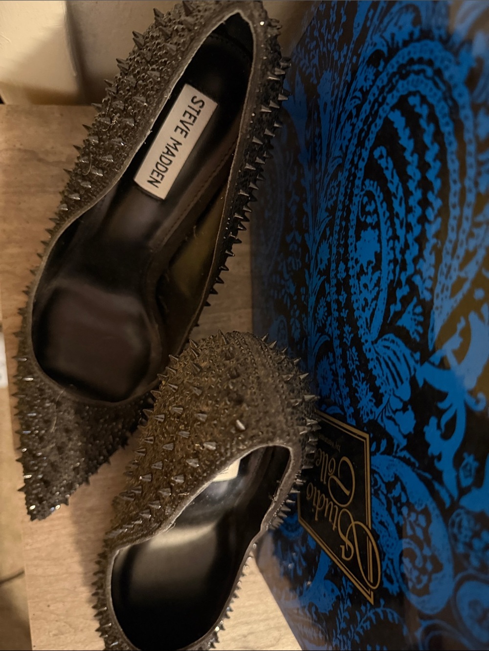 Steve Madden Black Spike-Embellished Pointed Heels